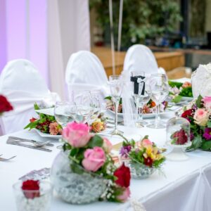 wedding reception, table setting, flowers